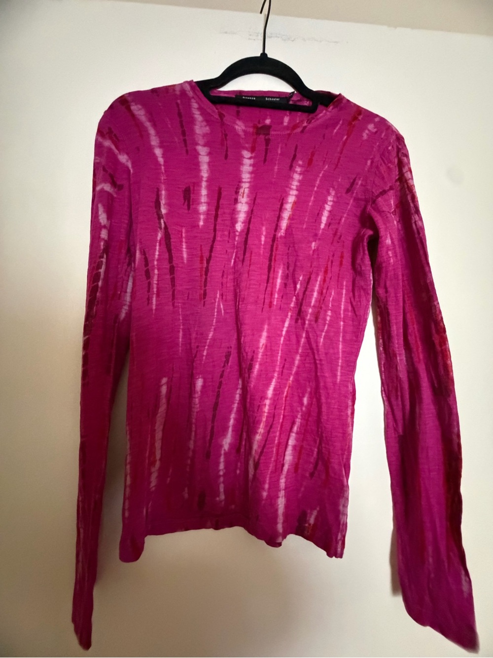 Proenza Schouler Fuchsia Tie Dye Long-Sleeve Crewneck Top